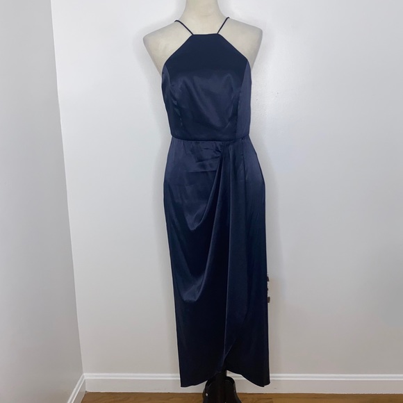 After Six NWT halter charmeuse midi bridesmaid dress size 8 midnight - Picture 3 of 13